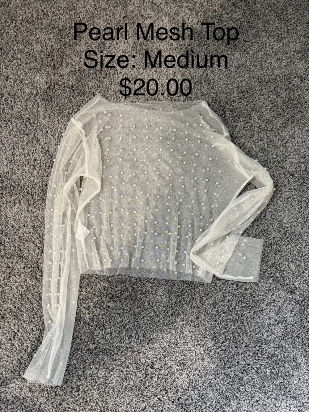 Boutique 9 White Pearl Mesh Long Sleeve Top